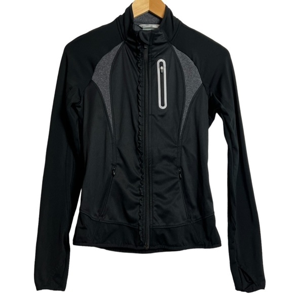 Athleta Prevail Ruffle Reflective Jacket Black XSmall - Picture 2 of 9